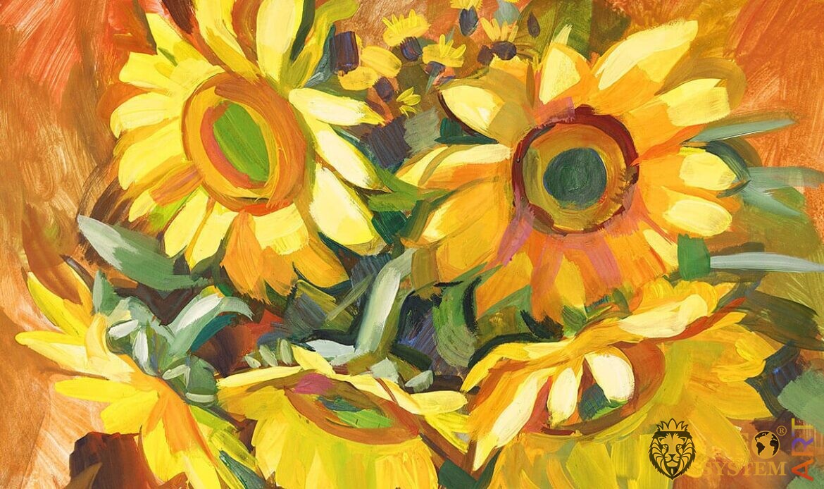 Painting with bright sunflowers