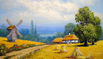 Paintings with Rural Houses in Villages