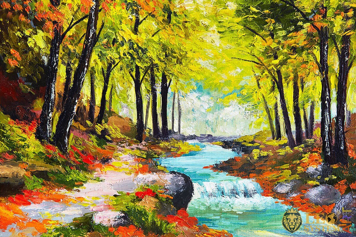 Painting with a fast stream in the forest