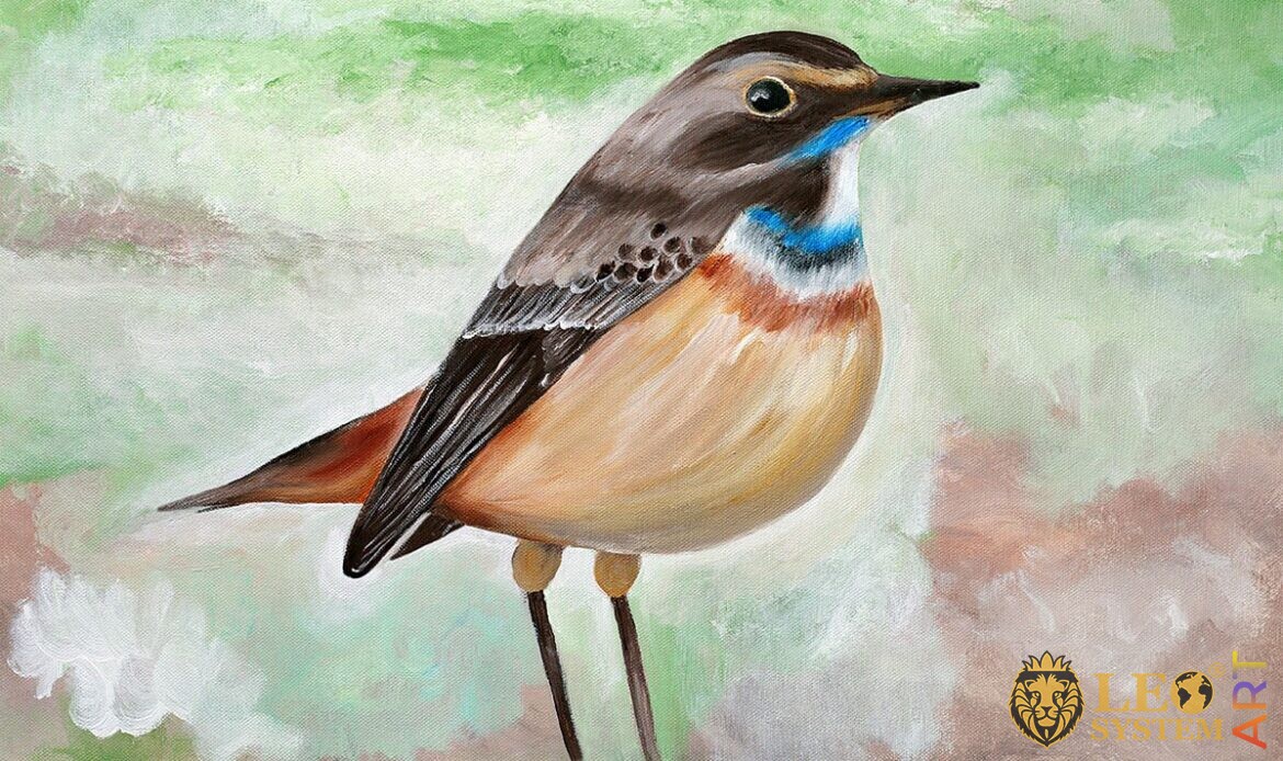 Painting of pretty Bluethroat bird