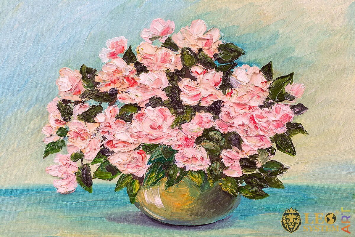 Beautiful oil painting bouquet of pink flowers