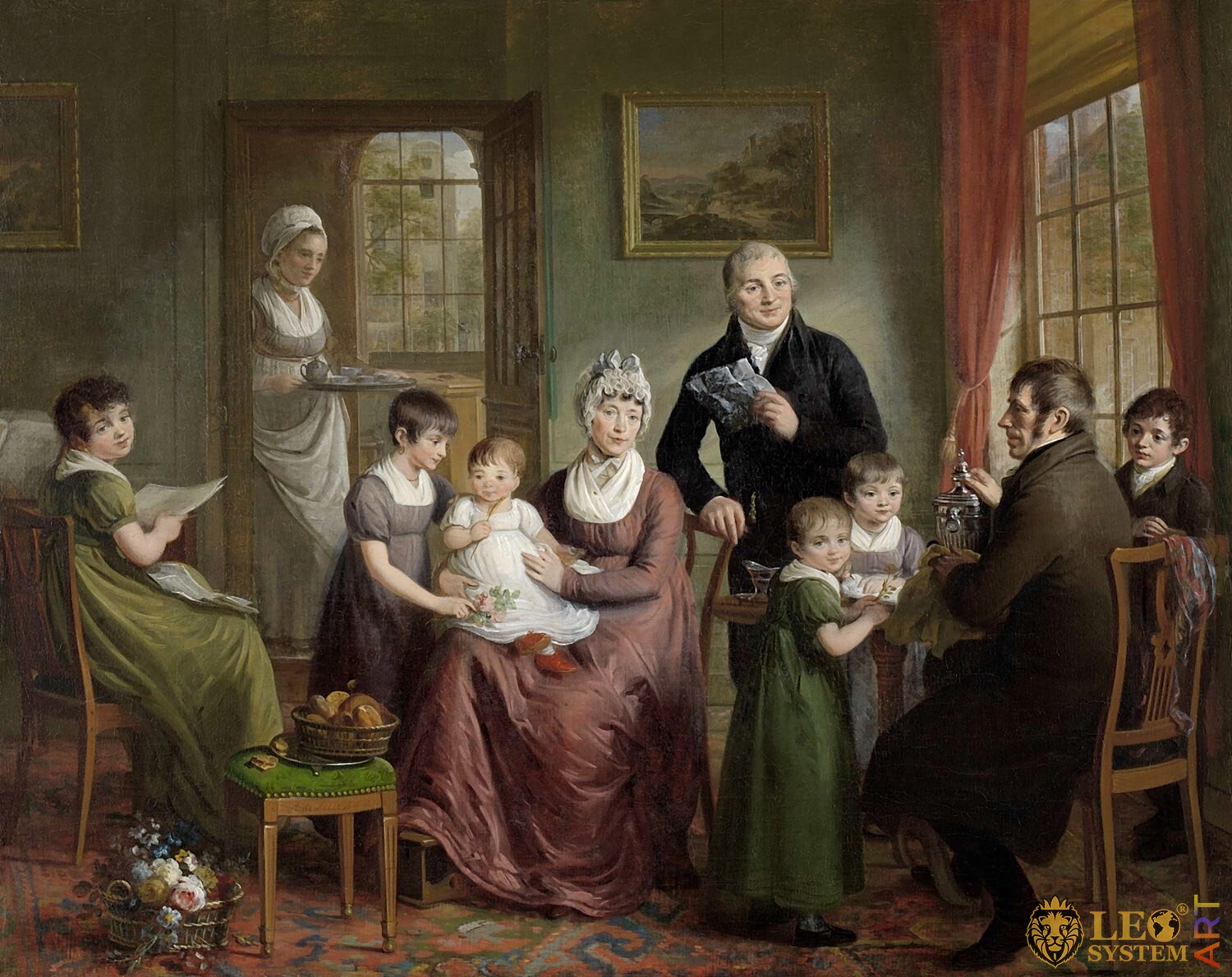 Portrait of the Family of Adriaan Bonebakker with Dirk L. Bennewitz, Artist: Adriaan de Lelie, 1809, Amsterdam, Netherlands, Original painting