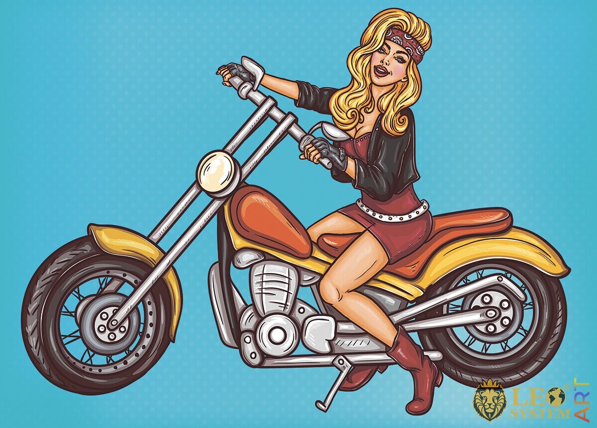 Illustration of a beautiful girl on a motorcycle