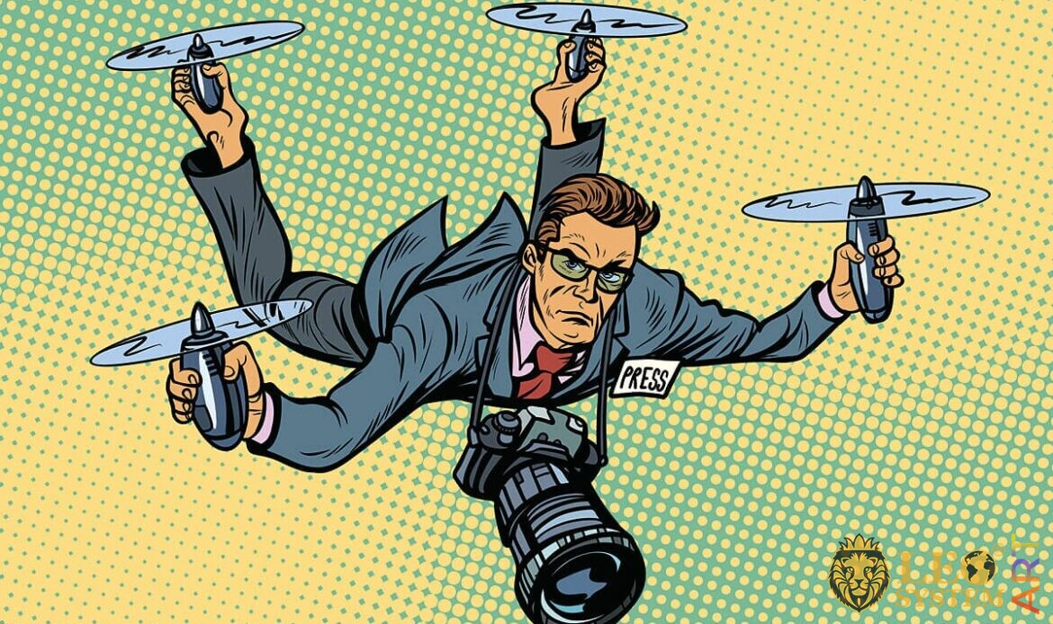 Picture of a professional reporter flying on drones