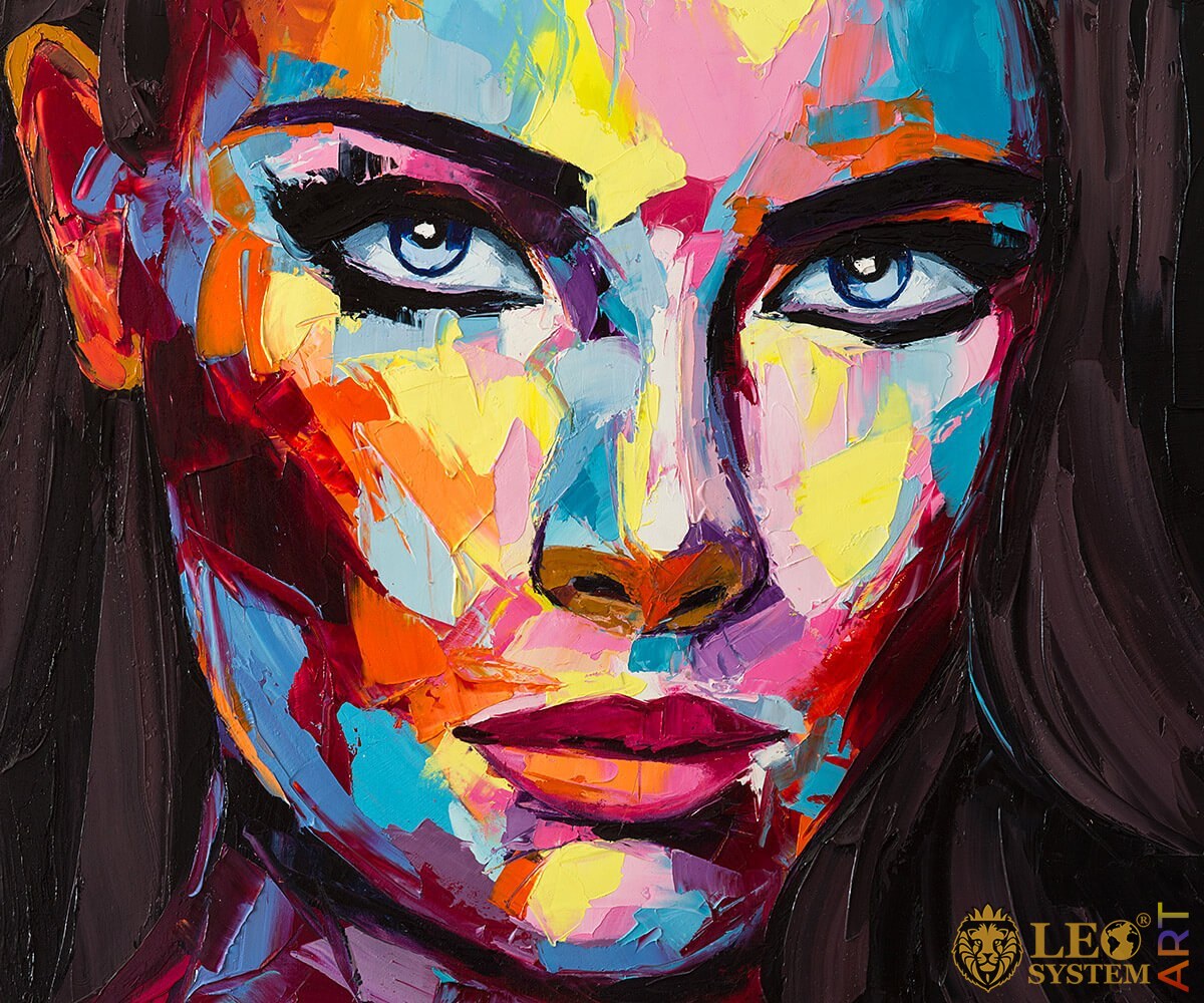 Girl face with blue eyes, original painting