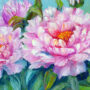 Oil painting on canvas with beautiful peonies