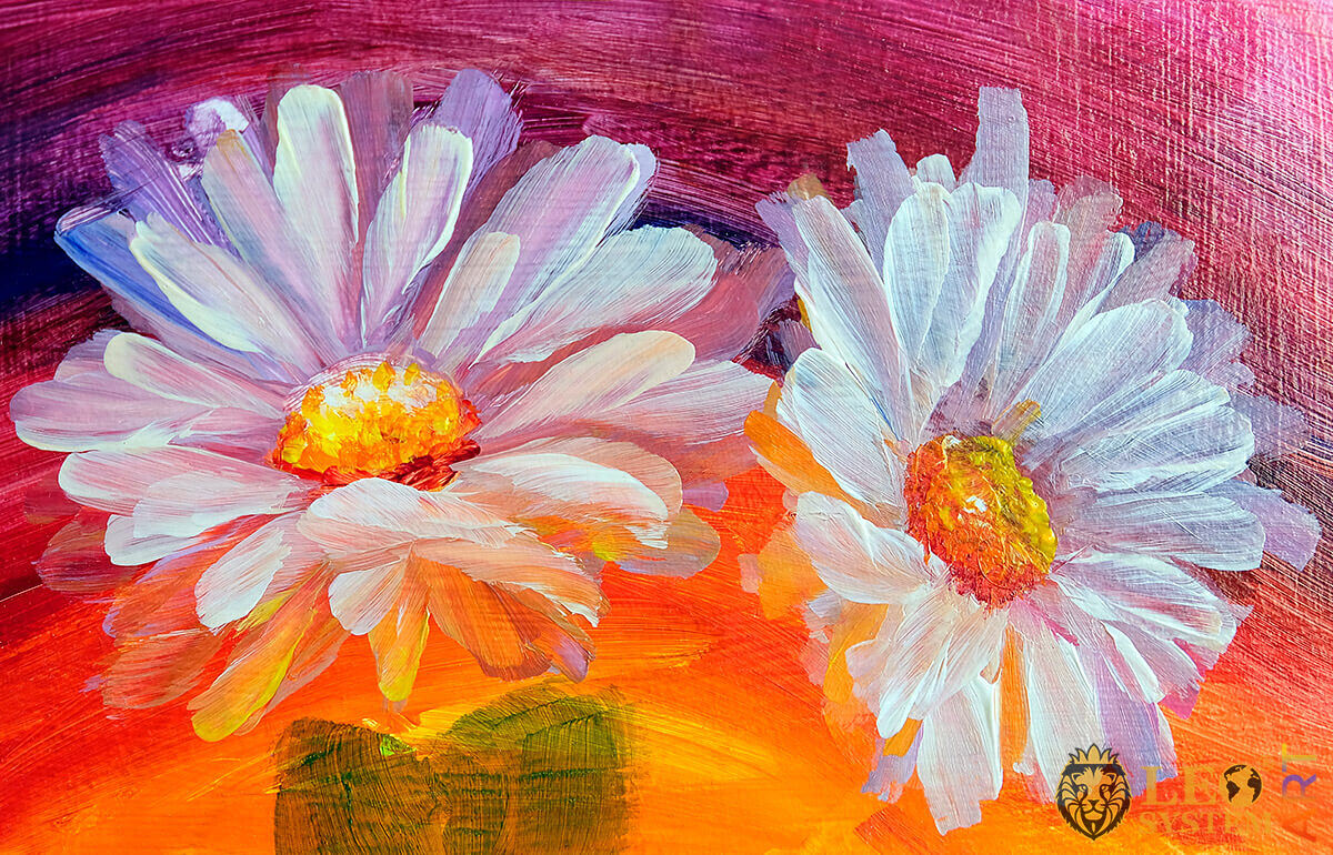 Oil painting with wildflowers daisies