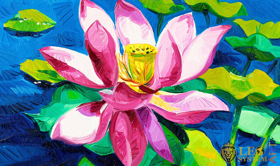 Oil painting with gorgeous water lily