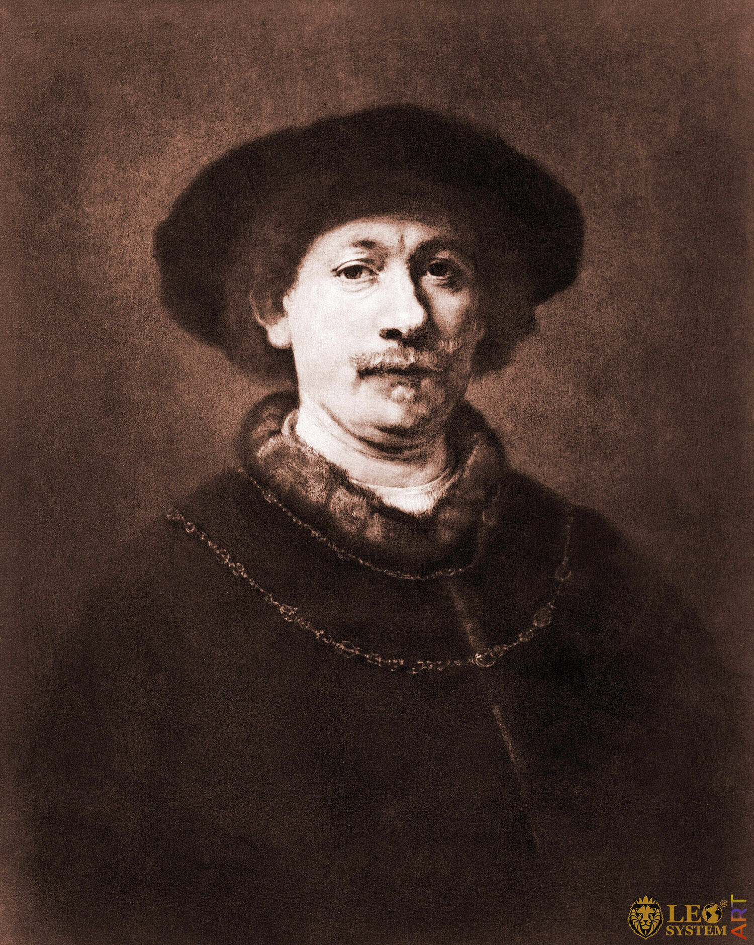 Rembrandt van Rijn 1606-1669. Engraving Of 1643 Self-Portrait, Painter: Rembrandt van Rijn, 1643, Amsterdam, Netherlands, Original painting