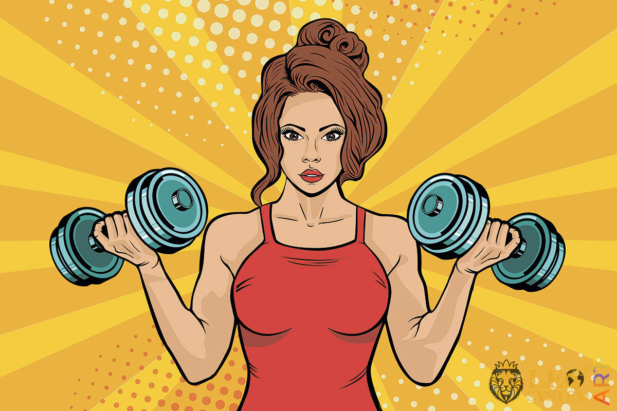 Picture of a sports woman with dumbbells in her hands
