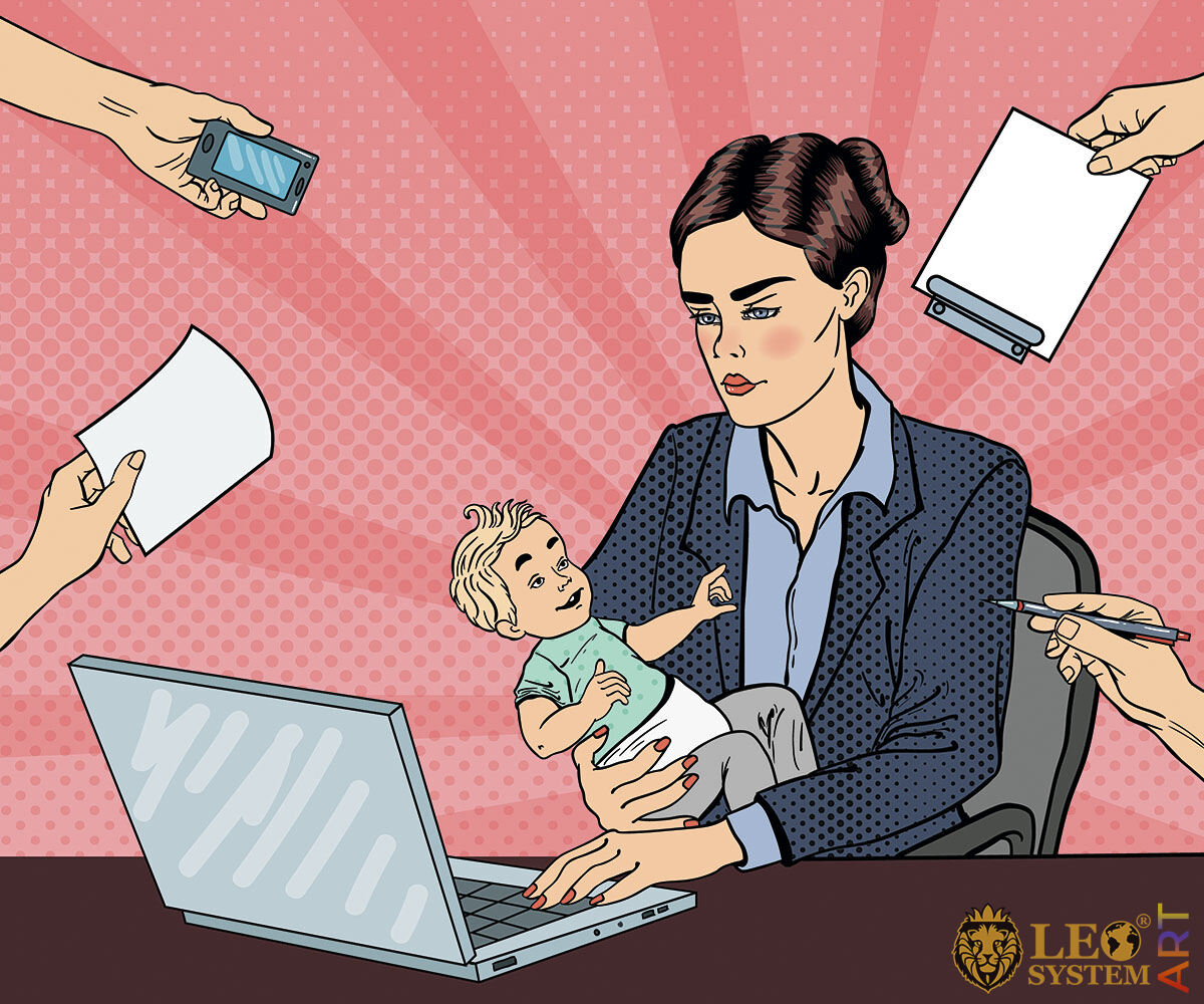 Picture of mother with baby in office