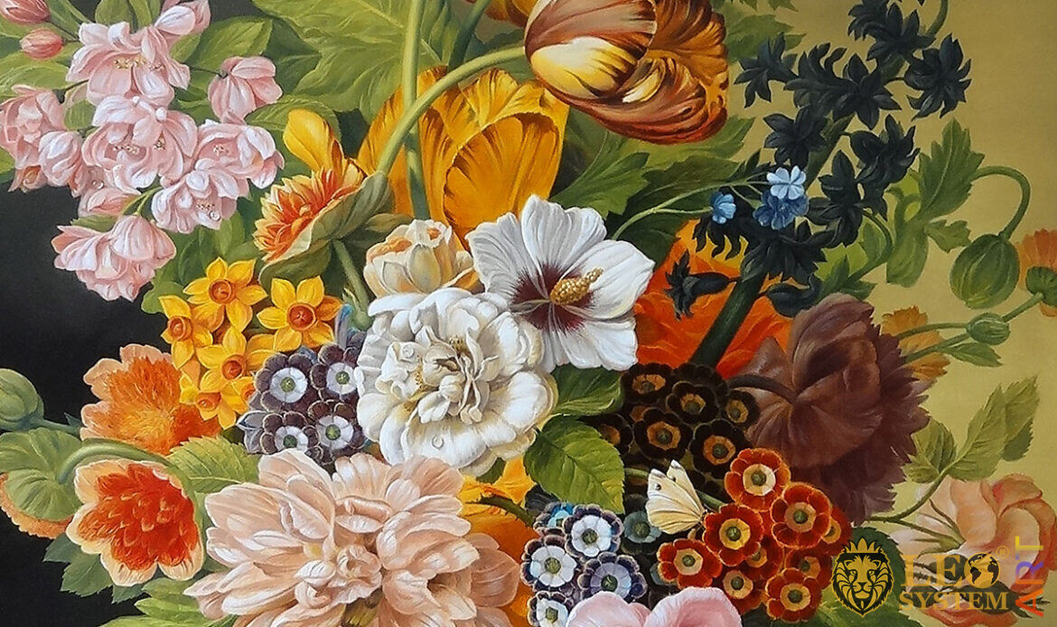 Oil painting with beautiful flowers