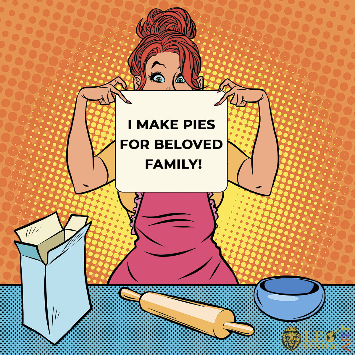 Cheerful woman preparing pies for her family