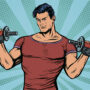 Picture of a sporty man with dumbbells in his hands