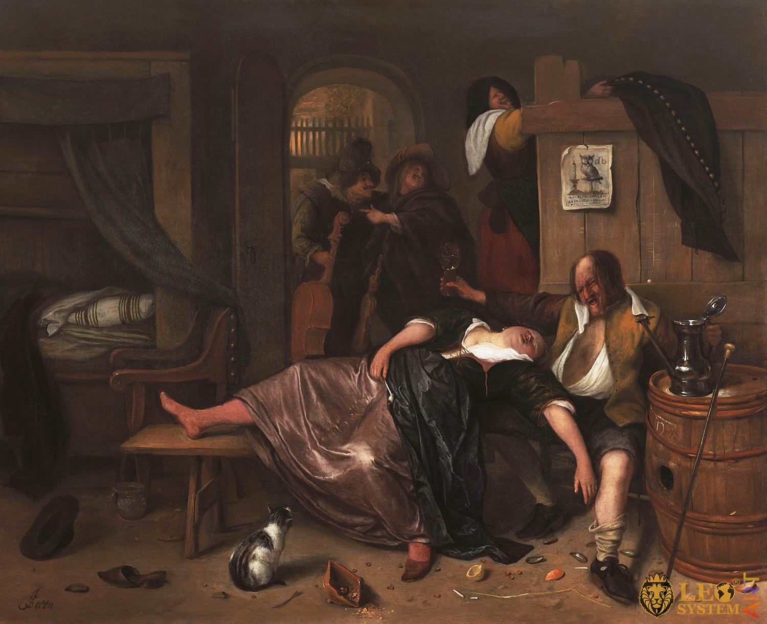 The Drunken Couple, Painter: Jan Steen, 1655, Amsterdam, Netherlands, Original painting