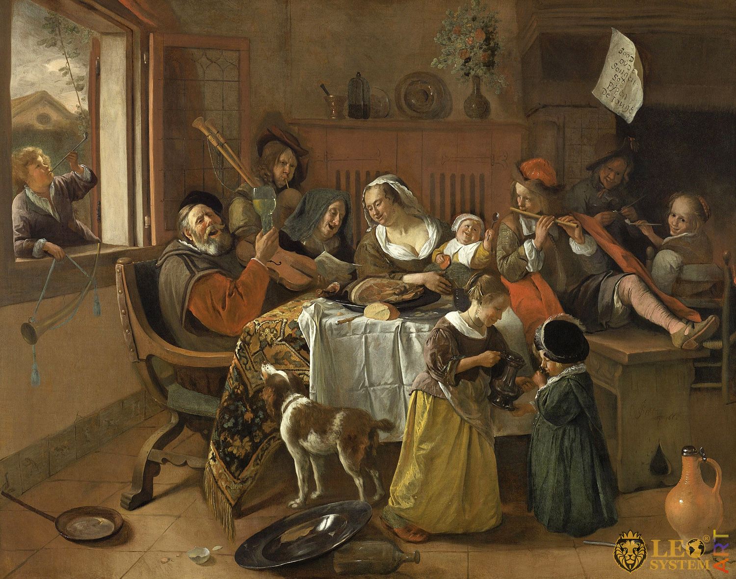 The Merry Family, Painter: Jan Steen, 1668, Amsterdam, Netherlands, Original painting