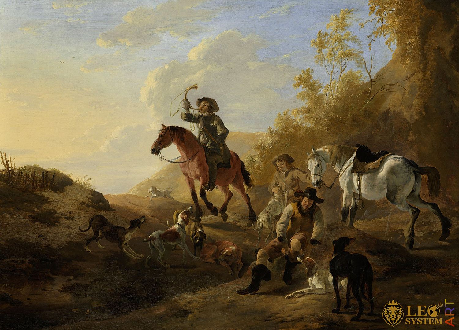 Hunters Resting, Painter: Dirk Stoop, 1650-1655, Dutch Painting