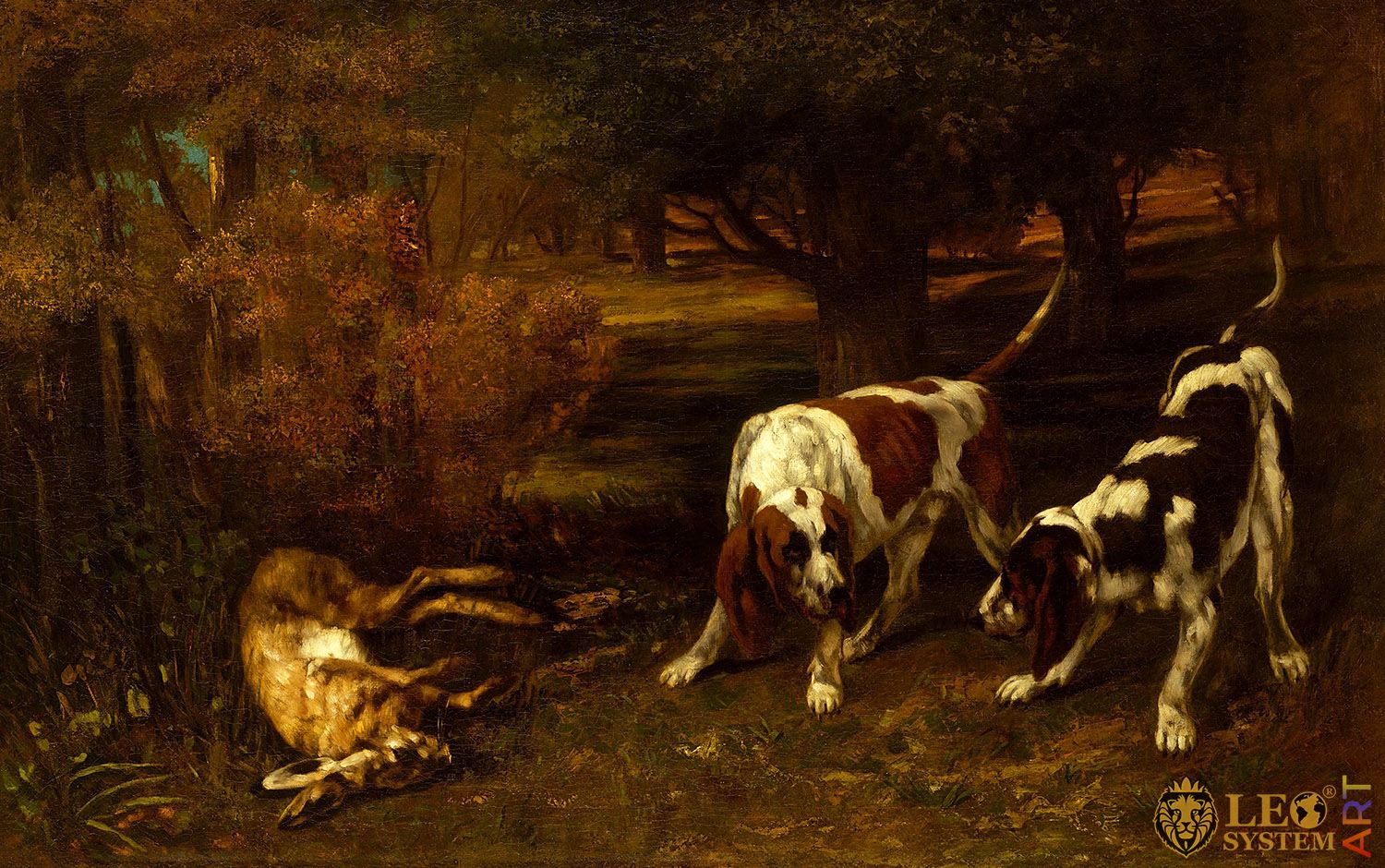 Hunting Dogs with Dead Hare, Painter: Gustave Courbet, 1857, French Painting