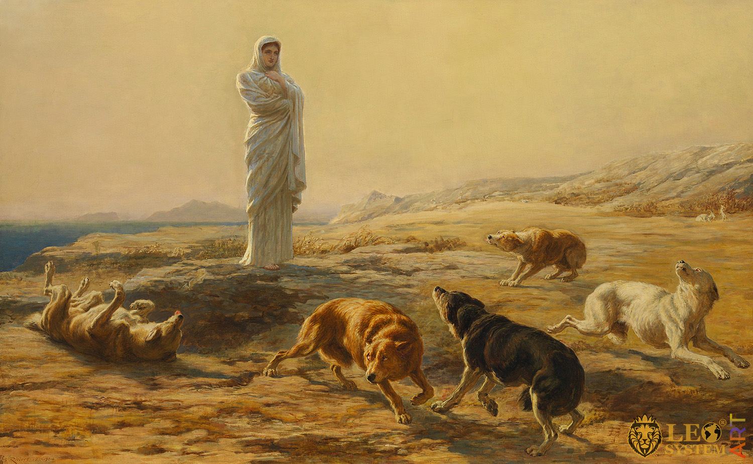 Pallas Athena and the Herdsman's Dogs, Painter: Briton Riviere, 1876, British Painting