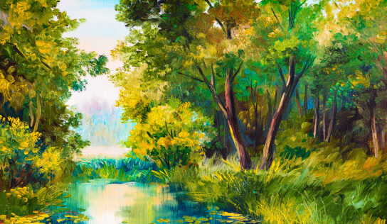 Oil Paintings by the Lake in the Forest