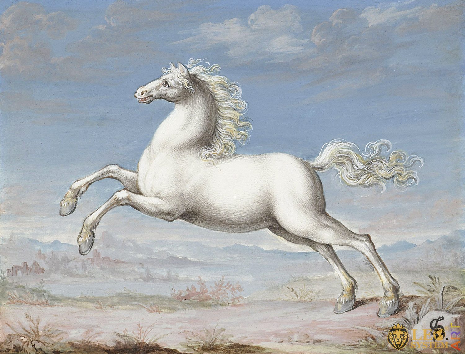 White Horse, Painter: Joris Hoefnagel, 1560-1599, Original Painting