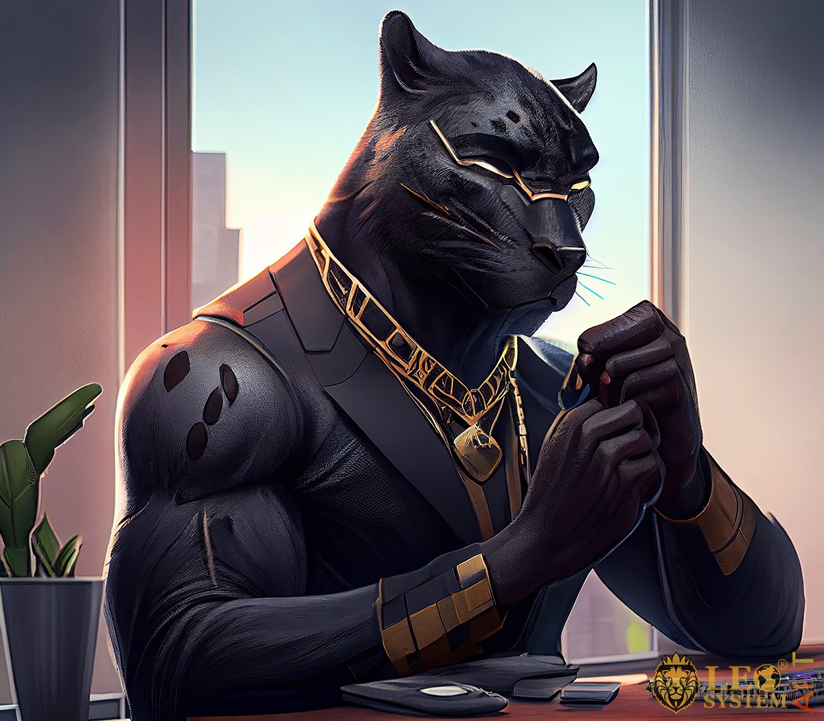 Picture of a strong man with a black panther head
