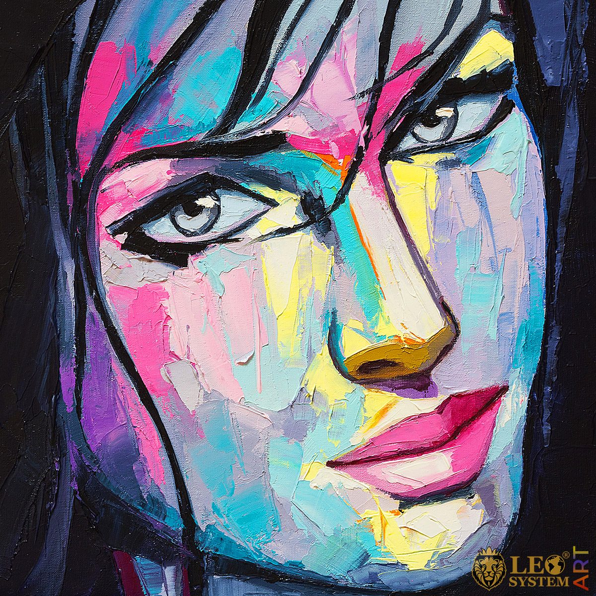 Painting with expressive look of a pretty girl