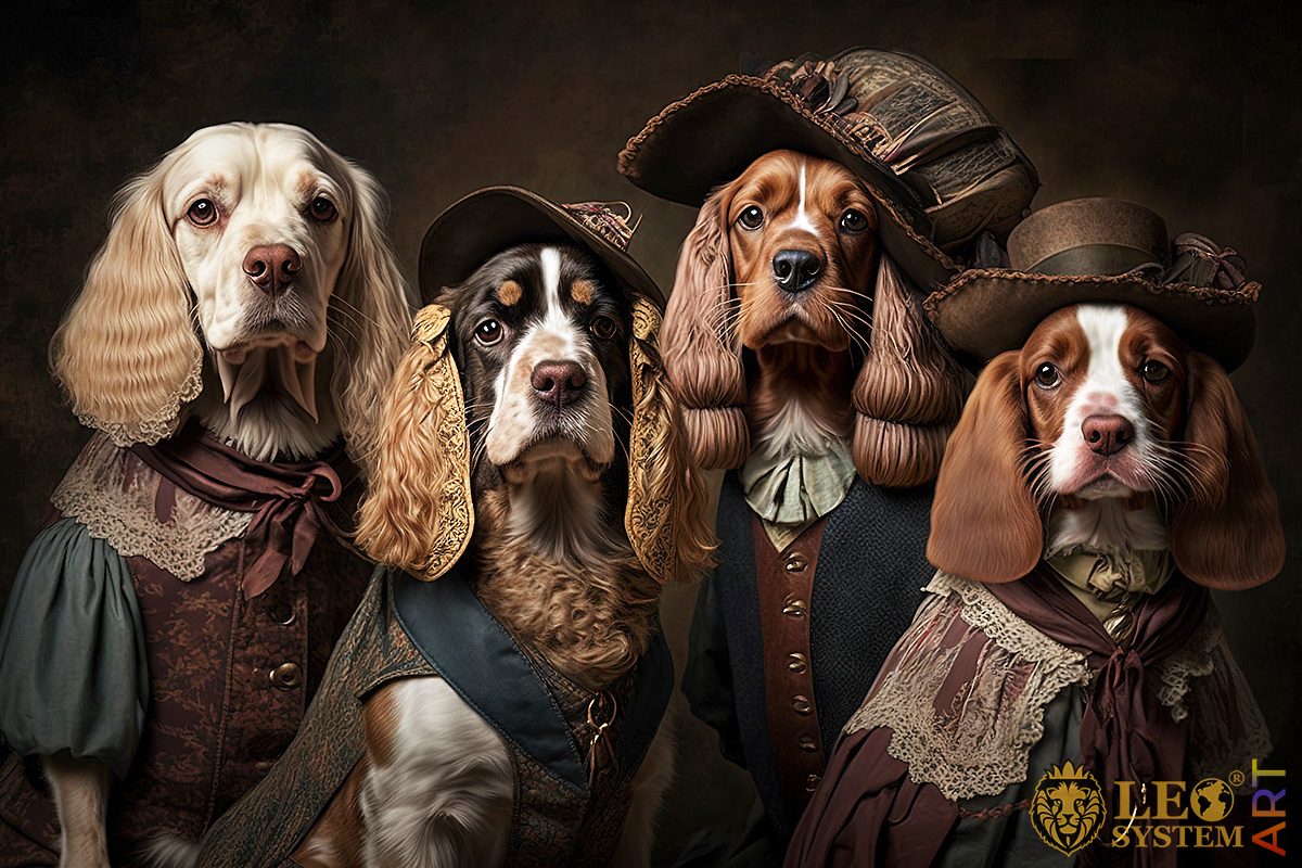 Picture with dogs dressed in hats