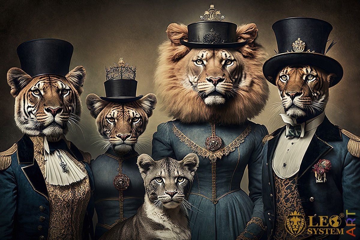 Picture with serious lions in Royal clothes