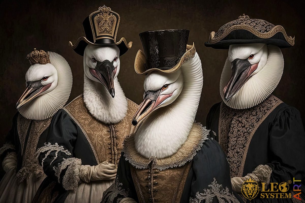Picture of swans in Royal clothes