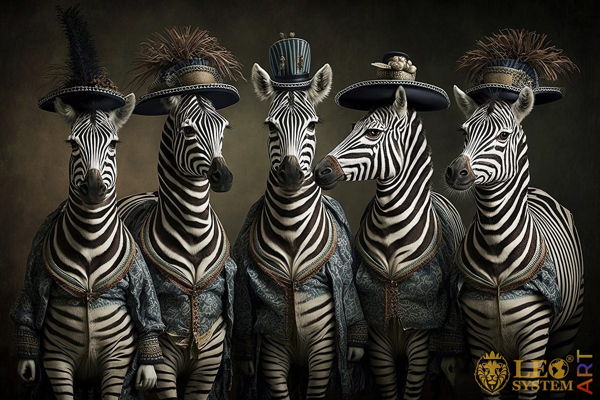 Picture with zebras in elegant hats