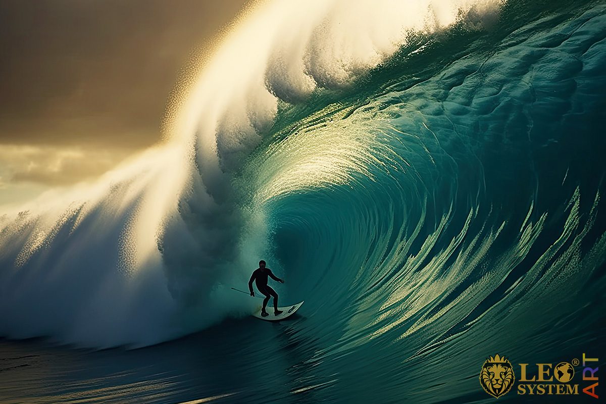 Breathtaking picture of a surfer and waves