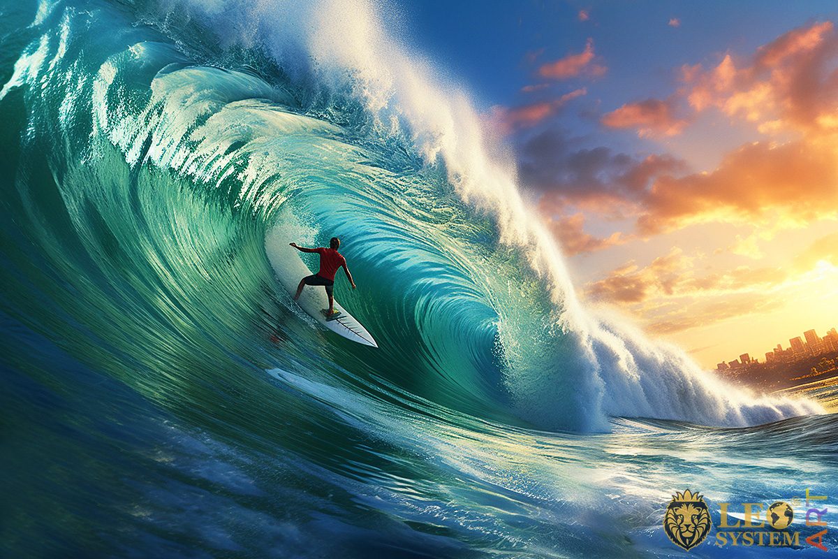 Picture of a surfer on big waves