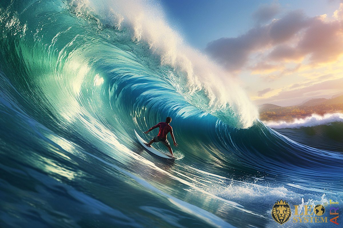 Surfer enters a big wave